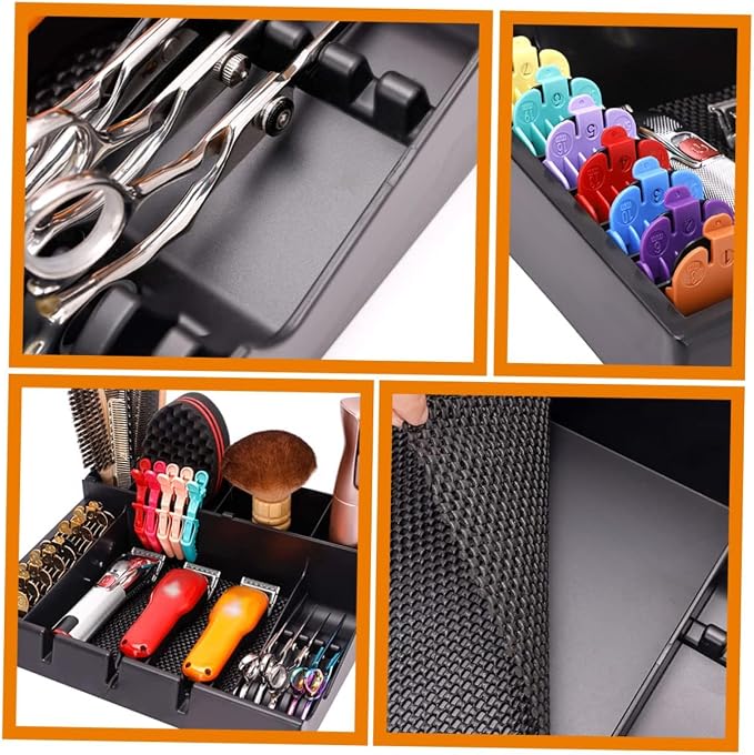 Stylist Tool Box Organizer,Clipper Professional Station Salon Clippers Portable Notches with Scissors Storage Case Organizer Tray Tools Hair for Barber Keeper Trimmer Holder Haircut Razor (Black) - Image 3