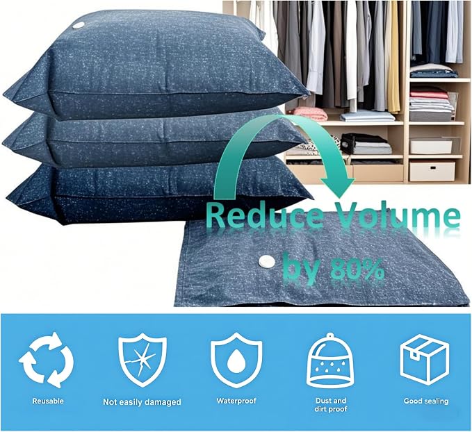 8 Pack Oxford Ripstop Tear-proof Vacuum Storage Bags with Hand Pump Included, 2 Small(for Luggage)+2 Medium+2 Large+2 Jumbo Sizes, Reusable Vacuum Seal Bags for Home Storage, Travel - Image 3