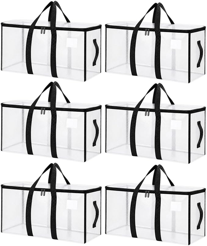 Songrey Heavy Duty Moving Bags, 6 Pack Large Storage Bags with Zipper & Handles, Waterproof Totes Bags for Clothes Packing, Moving, College Supplies, Home Organization by Unknown