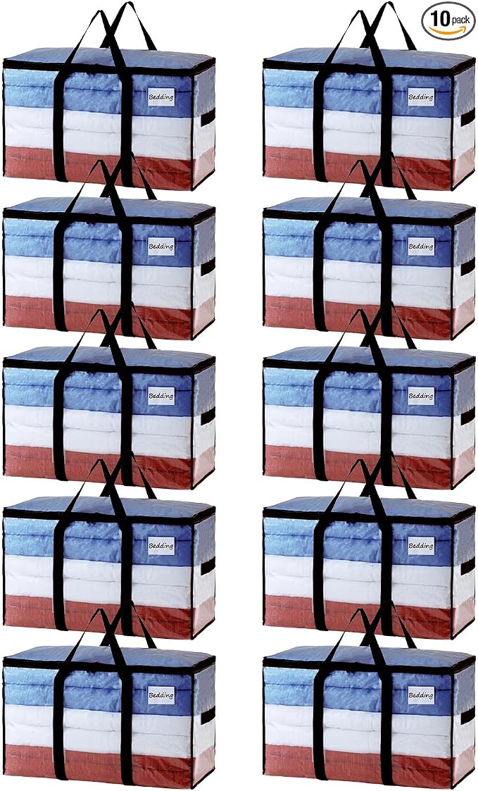 TAILI Extra Large Moving Bags, 10 Pack Clear Heavy Duty Totes For Storage with Visible Window, Wrap Around Handles, Storage Bags for Space Saving, Alternative to Moving Boxes by TAILI