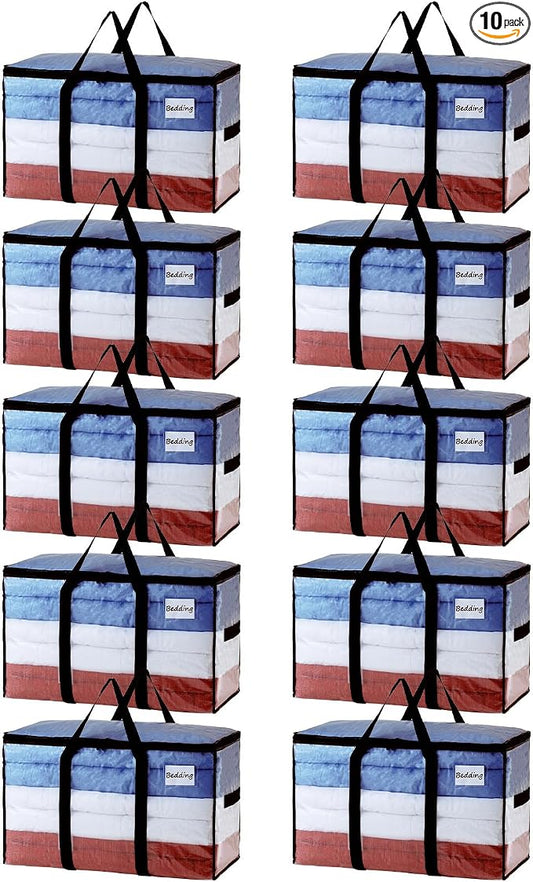 TAILI Extra Large Moving Bags, 10 Pack Clear Heavy Duty Totes For Storage with Visible Window, Wrap Around Handles, Storage Bags for Space Saving, Alternative to Moving Boxes by TAILI