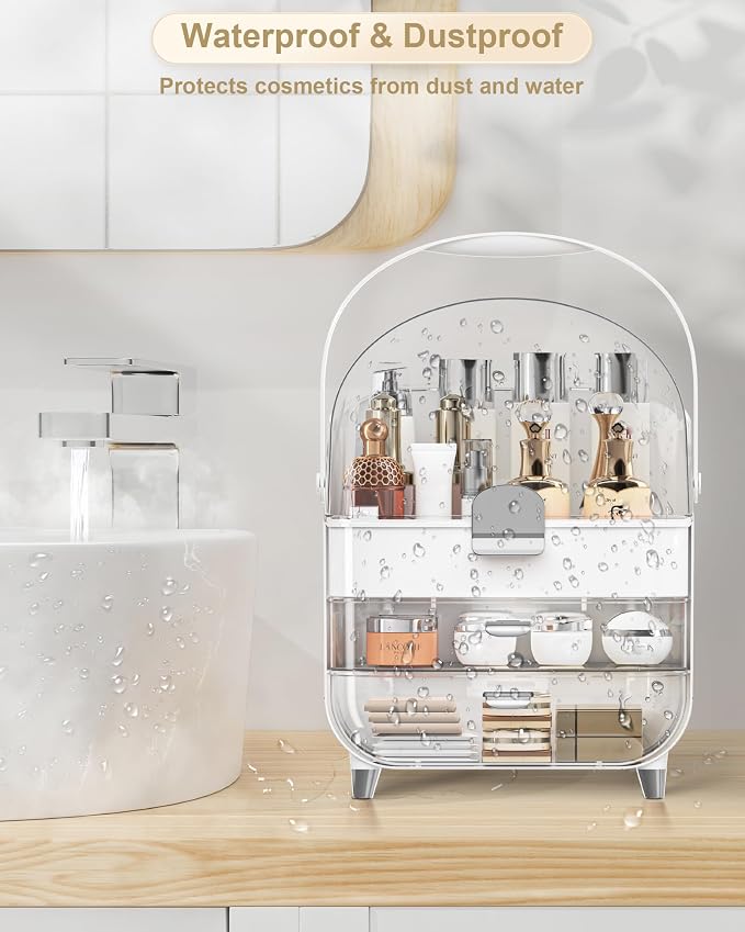 Makeup Organizer Countertop, Skincare Holder Bathroom Counter Organizer, Storage Box Cosmetic Display Cases, Teen Girl Gifts Make up Organizers (Sliver/Brush) - Image 7