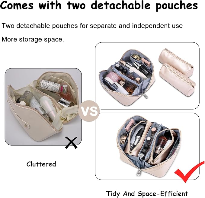 BOYATU Travel Makeup Bag Organizer Cosmetic Bag: 3 Pcs Set Make up Bags for Women with Handle - Waterproof Vegan Leather Toiletry Bags Travel Essentials Pouch with Compartments (C-03-Sliver) - Image 4
