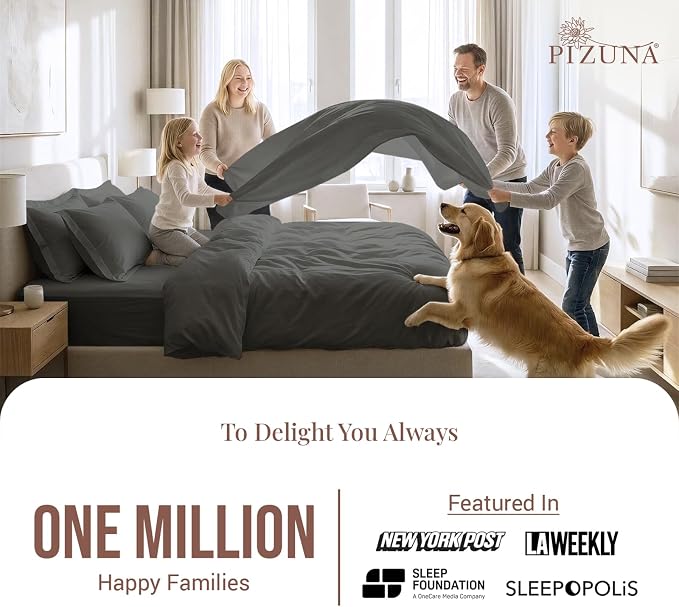 Pizuna Pure 100% Long-Staple Cotton Duvet Cover + Sheet Set Twin, Luxurious 400 Thread Count Long Staple Cotton, Soft Sateen Weave Bedding Set (Dark Grey) - Image 2