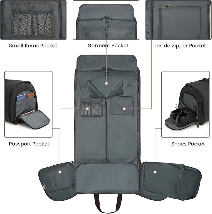 Garment Bag for Travel, S-ZONE Duffle Bag for Men Travel Convertible Suit Bags Carry on Luggage Women Hanging Suitcase Travel Bag with Toiletry Bag | Soft Canvas, Black, Carry-on size, with Toiletry Bag, Adjustable Shoulder Strap, Trolley Sleeve, Shoe ... - Image 5