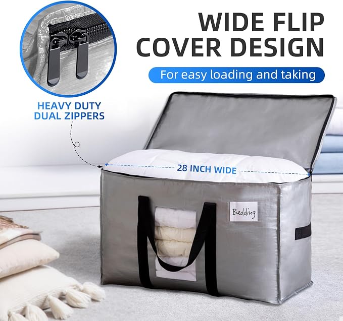 TAILI Extra Large Moving Bags, 8 Pack Silver Heavy Duty Totes For Storage with Visible Window, Wrap Around Handles, Storage Bags for Space Saving, Alternative to Moving Boxes - Image 3