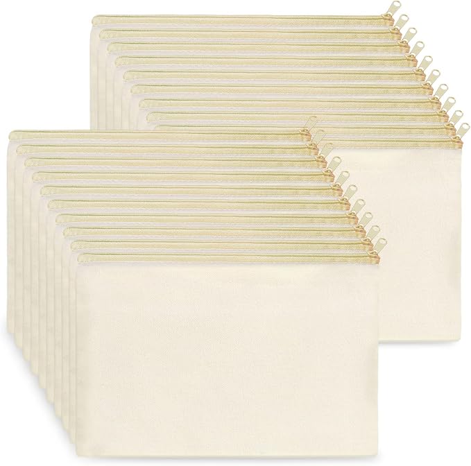 Koolmox Bulk Cosmetic Bags, 20pcs Multipurpose Makeup Bags with Zipper, Canvas Pencil Bag, Bulk Plain Beige Canvas Pouch for Travel Storage Toiletry Organize Pouch Women DIY Craft Bag Gift by Koolmox