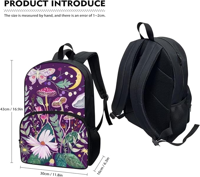 Mushroom Backpack with Lunchbox, School Bag for Girls 10-12 and Lunch Box Kids Backpacks with Lunch Bag for Girl Elementary School 3 in 1 Book Bag Set Lunchbox Pencil Case, Butterfly - Image 2