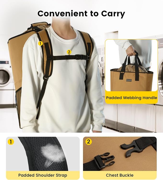 Vorspack Laundry Bag Backpack - Extra Large Laundry Bags with Shoulder Straps Heavy-duty 2 in 1 Laundry Hamper Basket for College Dorm Camp Laundromat Room Essentials - Khaki - Image 6