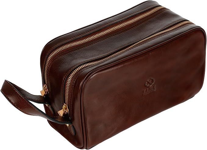 Time Resistance Leather Cosmetic Bag - Italian Toiletry Dopp Kit (Brown) by %E2%80%8E