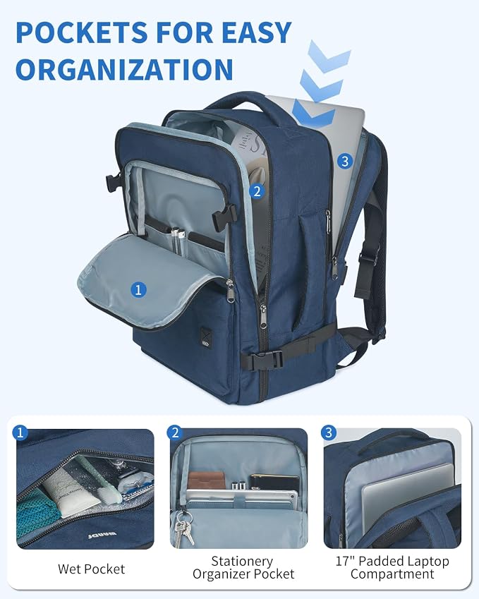 WANDF Travel Backpack For Spirit Airlines Personal Item Bag 18x14x8 with Wet Pocket, 17 Inch Laptop Backpack for Men Women | Frontier Airline Underseat Fit, Fits 17" Laptop, 180°Opening, Travel Backpack - Image 4