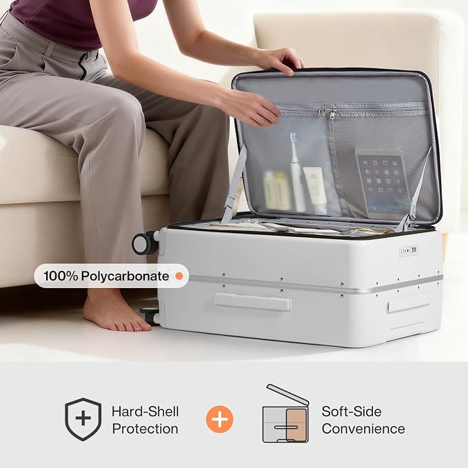 mixi 26 Inch Large Checked Luggage PC Hard Shell Suitcase Top Opening Aluminum Frame Travel Suitcases with Wheels, Smoke White - Image 4