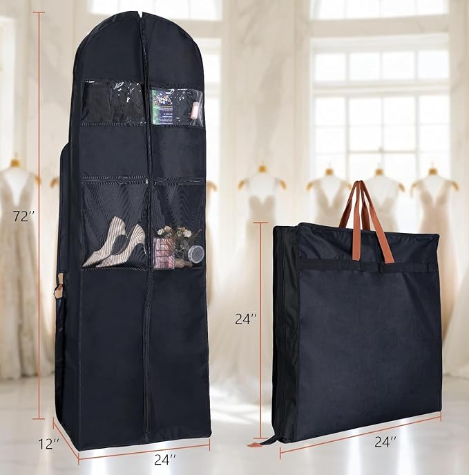 72" Wedding Dress Garment Bag-12" Inch Gusseted Wedding Dress/Suit Bag with Accessory Pockets, Perfect for Weddings, Business Trips (Fits Suits, Tuxedos, Formal Dresses) - Image 2