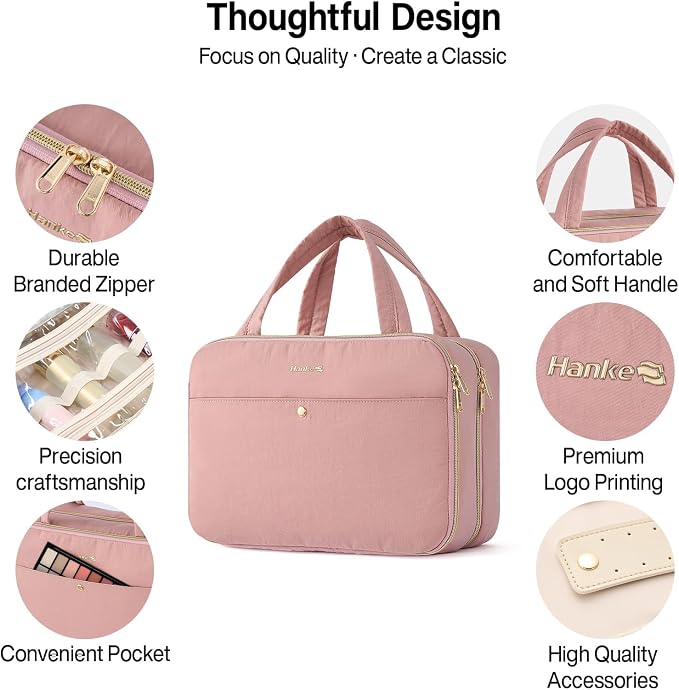 Hanke Hanging Travel Toiletry Bag for Women with Jewelry Organizer Compartment, Travel Essentials Toiletries and Makeup Bag, Water-Resistant & Stain-Resistant with Trolley Strap (Pink) - Image 5