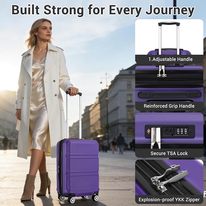 Kono Carry On Luggage 22x14x9 Airline Approved with Spinner Wheels | Lightweight PC+ABS 20 Inch Luggage with TSA Lock,Expandable Hard Shell Carry On Suitcases for Men Women,Purple - Image 6