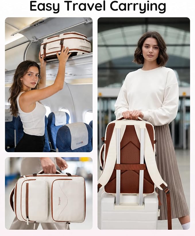 Taygeer TSA Approved Under Seat Backpack, 35l College Backpack for Women | Personal Item Bag for Airplanes Fits 15.6 Inch Laptop, Travel Bag with Water Bottle Pocket & Shoe Pouch, Khaki White - Image 8