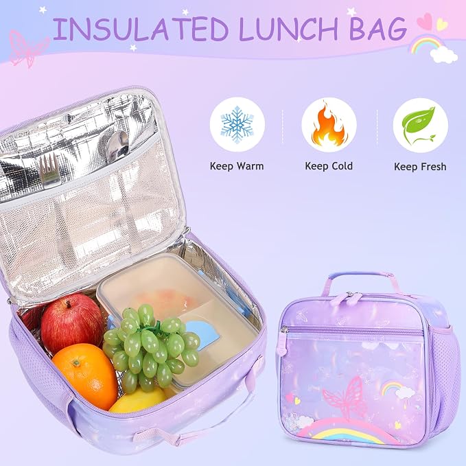 ACESAK Kids School Backpack for Girls, Rainbow Bookbag Backpack with 14OZ Water Bottle, Lunch Bag Set for GirlsTeens Middle Student, Girls Backpacks for School (Purple) - Image 7