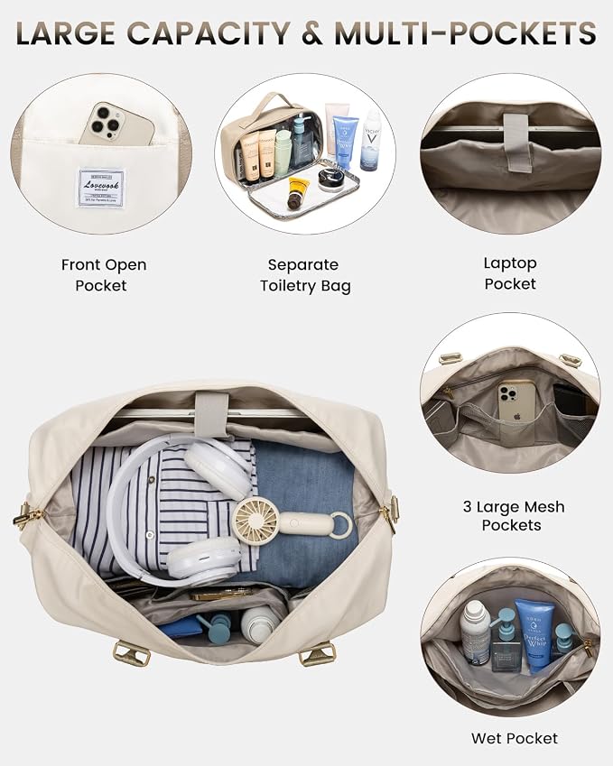 LOVEVOOK Travel Bag Weekender Bags for Women, Carry on Overnight with Shoe Compartment,Duffle with Laptop Pocket,Hospital Bag for Labor Delivery,Gym Tote with Toiletry - Image 3