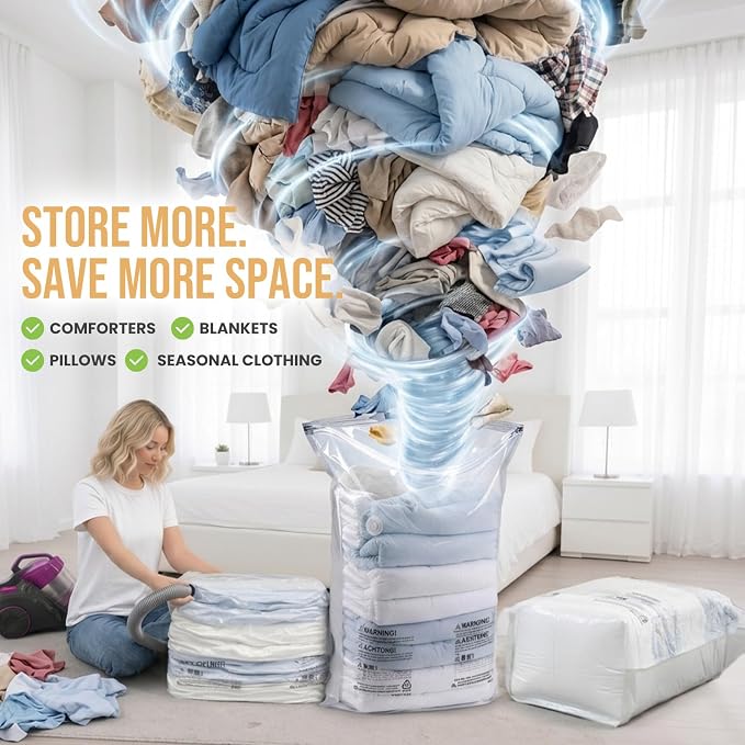 TAILI Vacuum Storage Bags 4 Pack, Jumbo Cube (31x40x15 Inch), Extra Large Vacuum Seal Bags for Clothing, Comforters, Blankets, Pillow, Bedding, Sweater, No Pump Compression Cube, Cream - Image 7