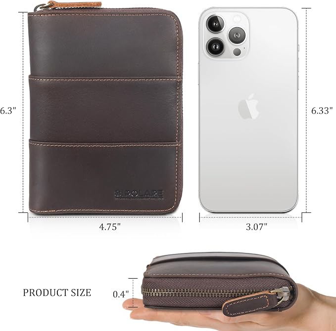 Polare Full Grain Leather Travel Passport Wallet with YKK Zipper and RFID Blocking Document Organizer Holder 2 Passports (Dark Brown) - Image 4