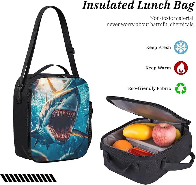 Fish Ocean Kid Backpack Set with Lunch Bag & Pencil Case Large Capacity School Bag 17 Inch Bookbag for Boy Girl - Image 6