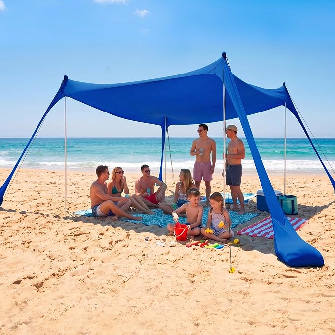 COMMOUDS Beach Tent Sun Shelter - UPF50+ Pop Up Beach Canopy with Sandbags & Sand Shovel & Windproof Poles, Portable Sun Shade for Beach, Camping, Picnics, Backyard by COMMOUDS