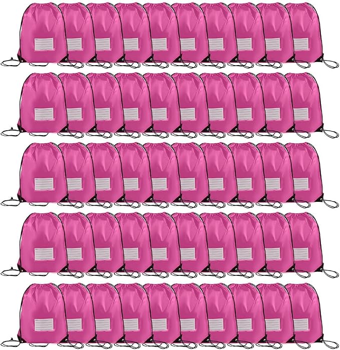 CODOBON 50 Pack Drawstring Bags,Bulk Draw String Backpack, Gym Sports Cinch Bag Sackpack for Women Men, Pink by CODOBON
