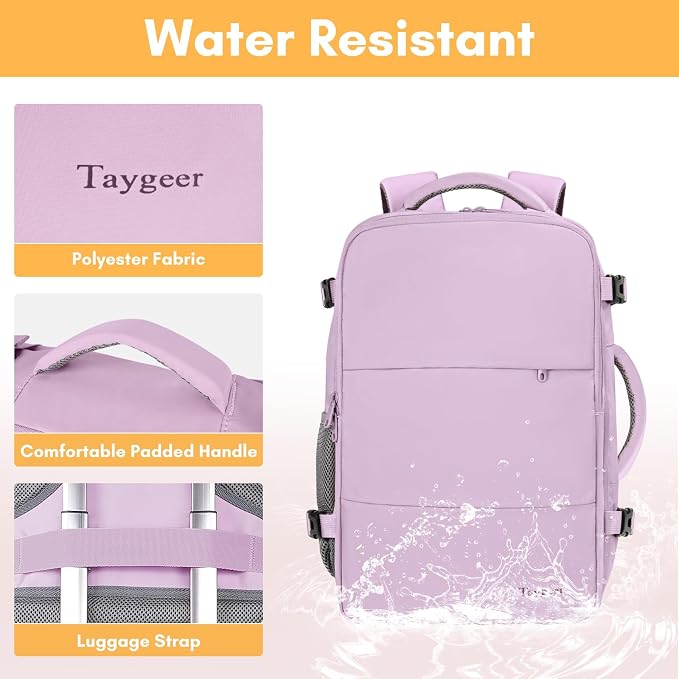 Taygeer Large Backpack for Women Travel Bag, Carryon Bag for Airplane | Luggage Backpack for College with 15.6inch Laptop Compartment & Shoe Pouch, Travel Essentials for Business, Orchid Purple - Image 7