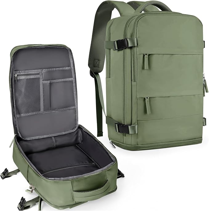 coowoz Large Travel Backpack For Women Men,Carry On Backpack Flight Approved,Hiking Backpacks Waterproof Outdoor Rucksack Casual Daypack Travel Bag Essentials Personal Item Backpack(Gray Green) by coowoz