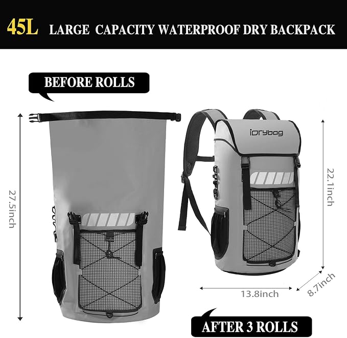 IDRYBAG Waterproof Backpack for Men 25L/45L, Dry Bags Kayak, Dry Backpack Camping Hiking - Image 3