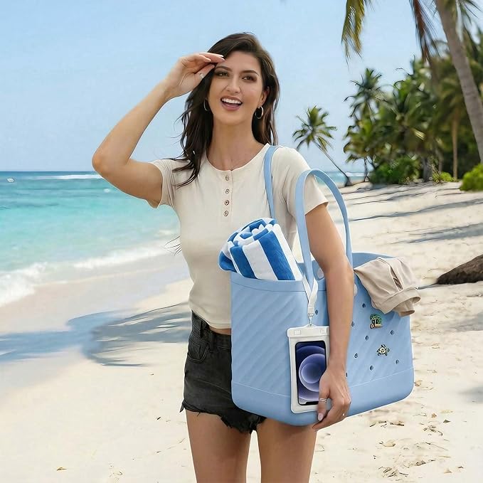 Rubber Tote Bag Extra Large & Medium, Waterproof Beach Bag for Women Men, Pool Travel Swim Silicone Tote - Image 3