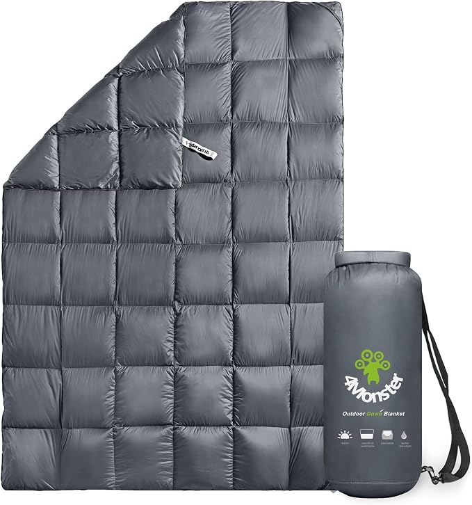 4Monster Down Camping Blanket, 650 Fill Power Ultralight Packable Puffy Blanket, Warm, Waterproof & Windproof Outdoor Quilt for Backpacking, Travel, Stadium, Beach by 4Monster