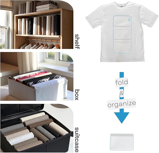 10-Pack Medium PLIIO Shirt Folder & Clothes Organizer - Foldable T-Shirt Folding Board, Drawer Organizer for Clothing, Space-Saving Wardrobe & Suitcase Storage Solution - Image 3