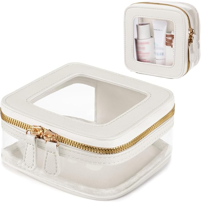Mini Cosmetic Bag Clear Makeup Bag Small Travel Toiletry Bag with Zipper, Cute Car Cosmetic Case Transparent Makeup Pouch for Purse (White) by Oaque