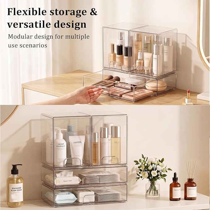 Clear Stackable Storage Drawers: Baby Bottle Storage Organizer, Acrylic Bottles Station Organizer Container for Countertop, Vanity, Bathroom, Cabinet Organization - 4 Pack - Image 4