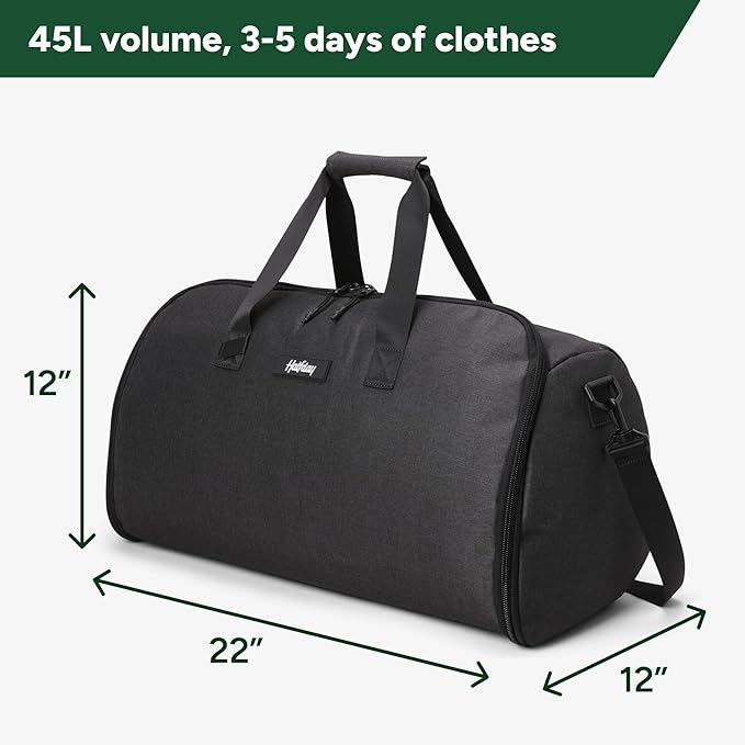 Halfday Convertible 2-in-1 Garment Duffel Weekender Bag 45L: Wrinkle-Free Travel (Hanging Suit Compartment, Shoe Pockets, Trolley Sleeve), Durable & Water-Resistant Carry-on, Shadow - Image 6