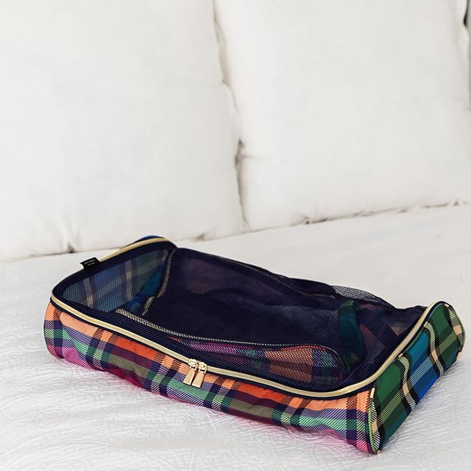 kate spade new york Packing Cube Set of 3, Grand Plaid Duo | Pack of Luggage Organizers in 3 Sizes with Mesh Windows, Zipper Closures, and Carry Handles for Travel - Image 7