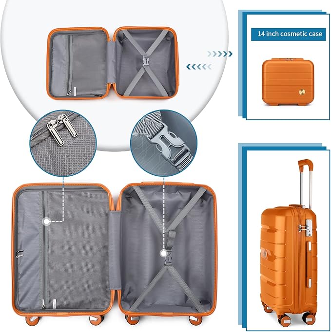 Somago 20-Inch Carry-On Suitcase with TSA Lock, Waterproof, Lightweight, Polypropylene, Sunset Orange, 5-Year Warranty - Image 4