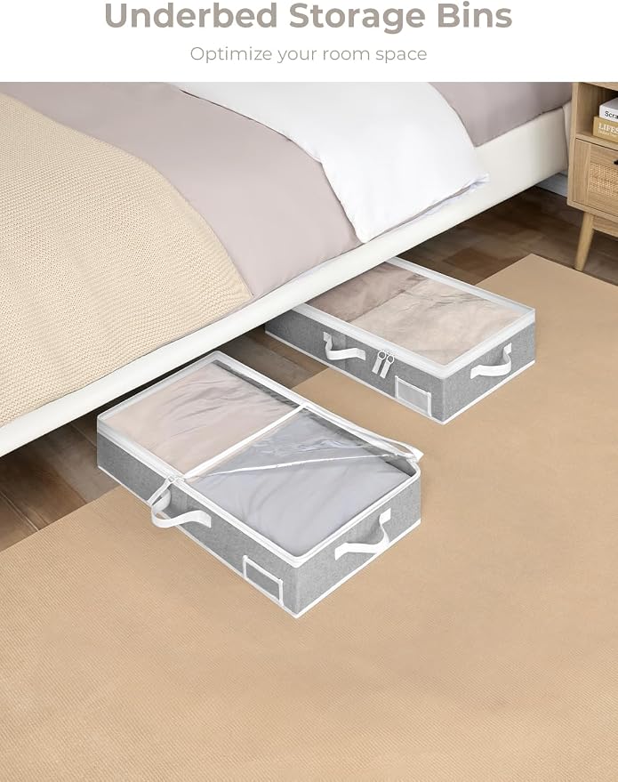 StorageWorks Under Bed Storage Containers with Handles and Label Holder, 2 Pack Ultra-thick Fabric Underbed Bins, Closet Organizer for Clothes, Blankets, Sweater - Image 5
