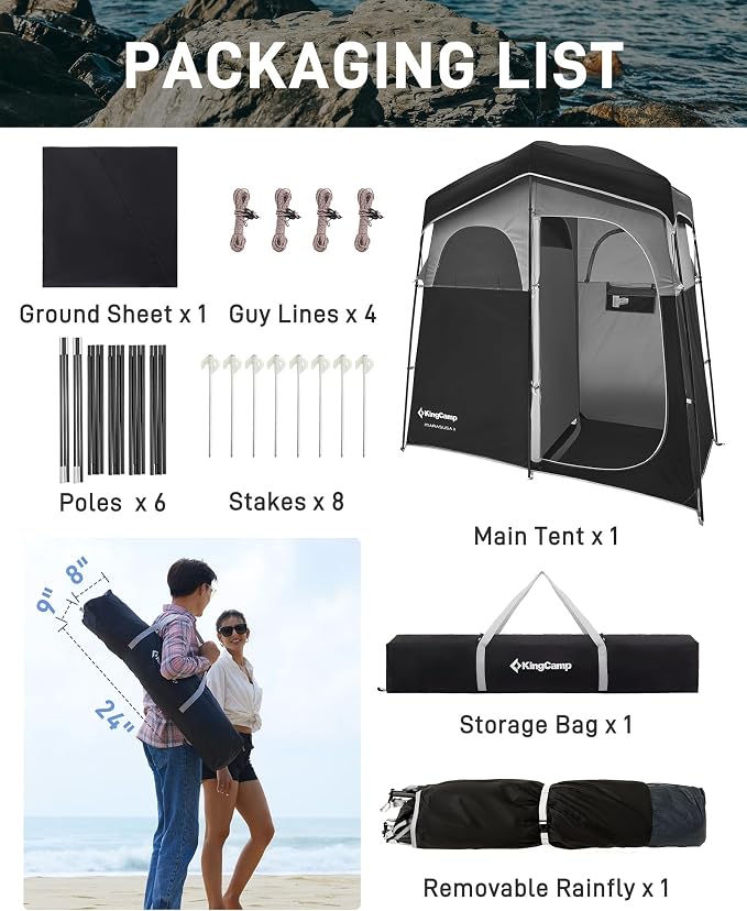 KingCamp Shower Tent, Portable Privacy Tent Outdoor Camping 1/2 Room Toilet Tents with Shower Bag & Dressing Room for Beach, Camping & Hiking - Image 8