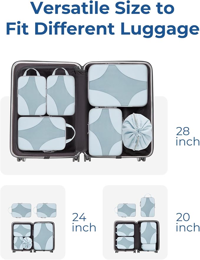 Bagsmart Compression Packing Cubes, Travel Bag Cruise Ship Essentials | Lightweight, Compressible Suitcase Organizer Set fit Standard Carry-On & Checked Luggage, 6 Set, 14 Set Washable Packing Bags - Image 3