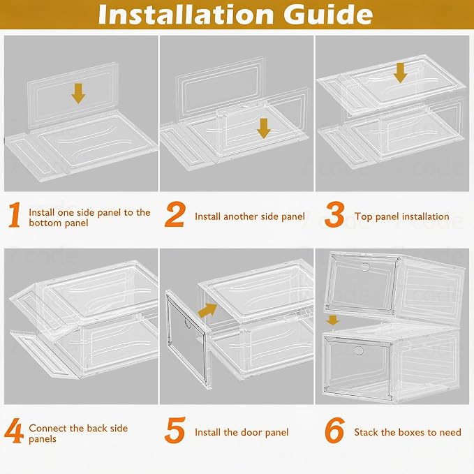 7 code Shoe Organizer, Clear Thickened Stackable Shoe Boxes with Magnetic Door, Collapsible Closet Storage Rack for Sneakers & Boots, 6 Pack White, Virgin Material, Not Recycled Plastic for Household - Image 8