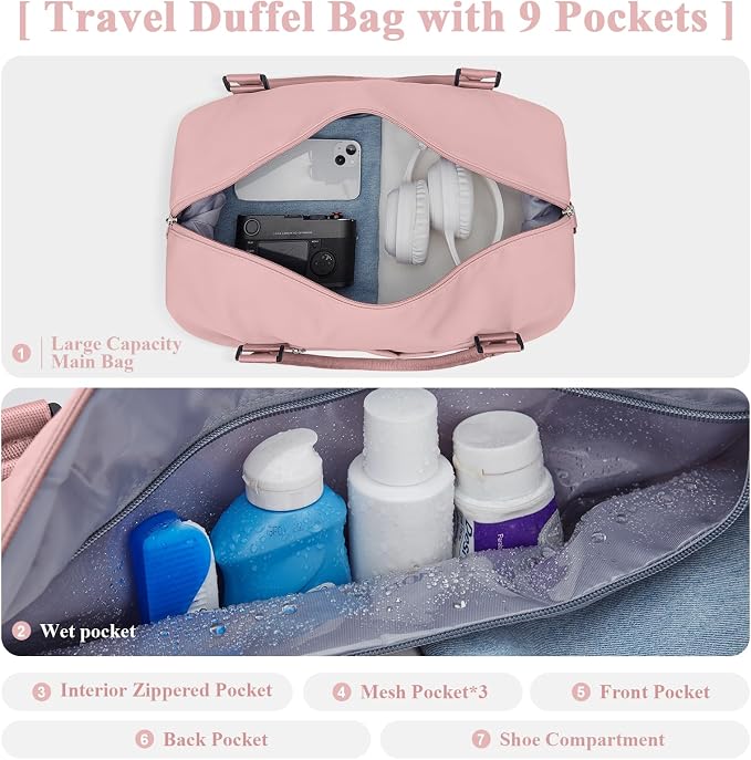 Travel Duffel Bag with Shoes Compartment,Weekender Bags for Women Travel | Overnight Carry-On Bag with Toiletry Bag, For Spirit Airlines 18x14x8 Personal Item Bag - Image 4