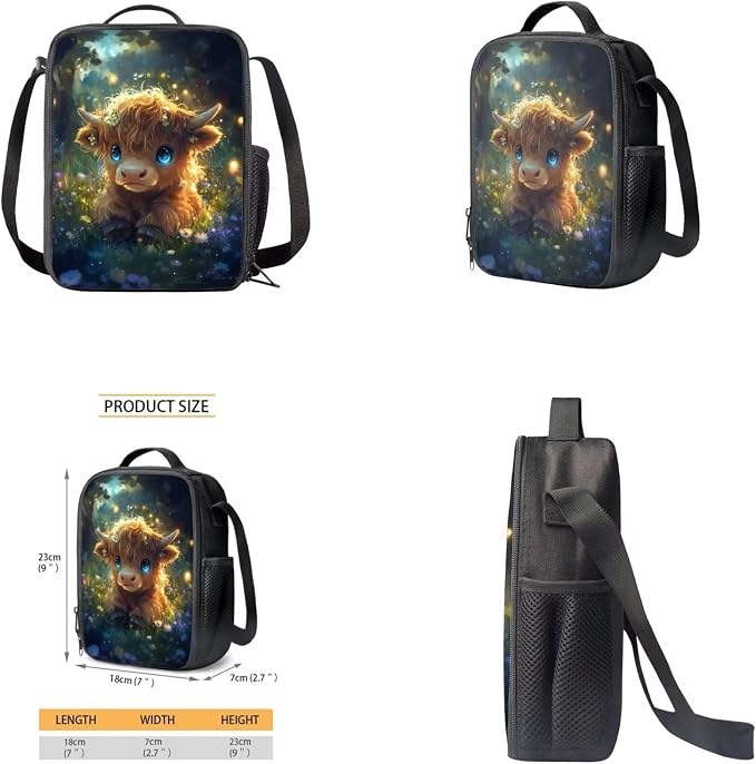Cute Highland Cow Backpack for Girls Kids Backpack with Lunch Box Water Bottle Carrier and Soft Pencil Case 4PCS Set Cute Bookbag with Front Pocket 17" Large Capacity Elementary School Bag - Image 4