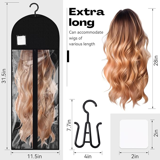 Thinkday 24 Pcs Extra Long Wig Storage Bags Bulk with Hanger and Labels 31.5 Inch Wig Storage for Multiple Wigs for Home Travel Closet Extensions Accessories - Image 2