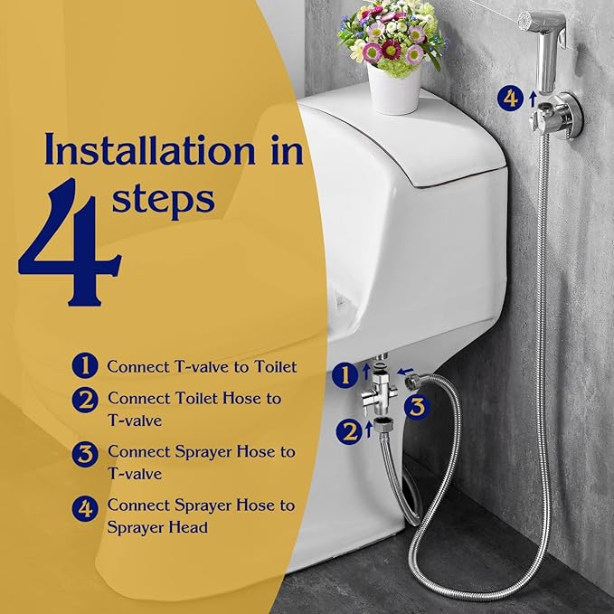 Handheld Bidet Sprayer for Toilet, Muslim Shower Bidet Attachment for Toilet, Cloth Diaper Toilet Sprayer, Jet Spray for Toilet with Bidet Hose for Feminine Wash (Chrome)