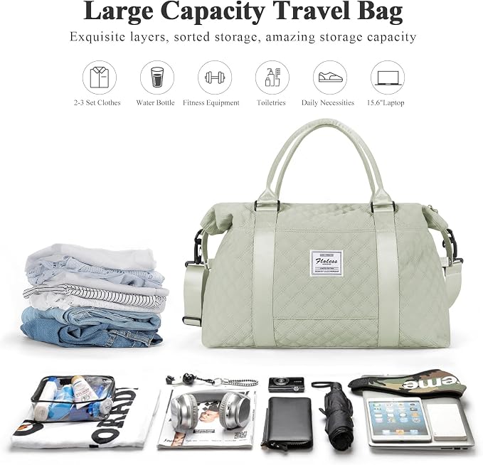 Travel Duffel Bag, Carry On Overnight Weekender Bags for Women | Travel Bag with Wet Pocket & Trolley Sleeve, For Spirit Airlines 18x14x8 Personal Item Bag - Image 2