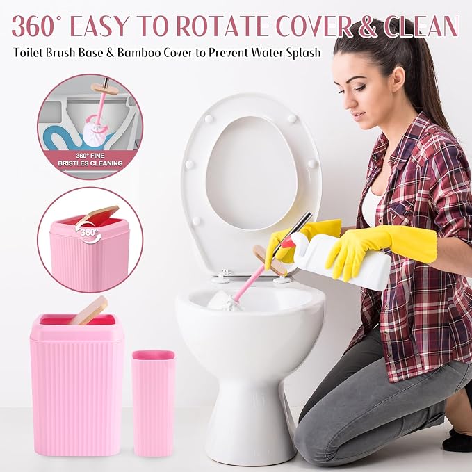 Pink Bathroom Accessories Set 17PCS Bathroom Set with Trash Can 3PCS Lotion Soap Dispenser, Toothbrush Holder, Soap Dish,Tumbler Cup,6PCS Wood Tags Bath Accessories with Tray for Kitchen Bathroom - Image 4