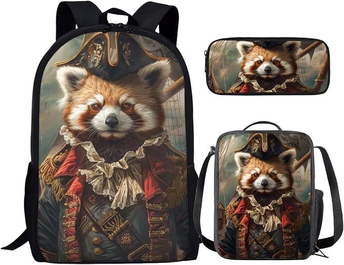 17 Inch Animal Pattern School Backpack And Lunch Box Set for Kids Lightweight Red Panda Print Backpack for Boys Girls Sturdy School Bag with Insulated Lunchbox Pencil Case Student Bookbag by Parprinty