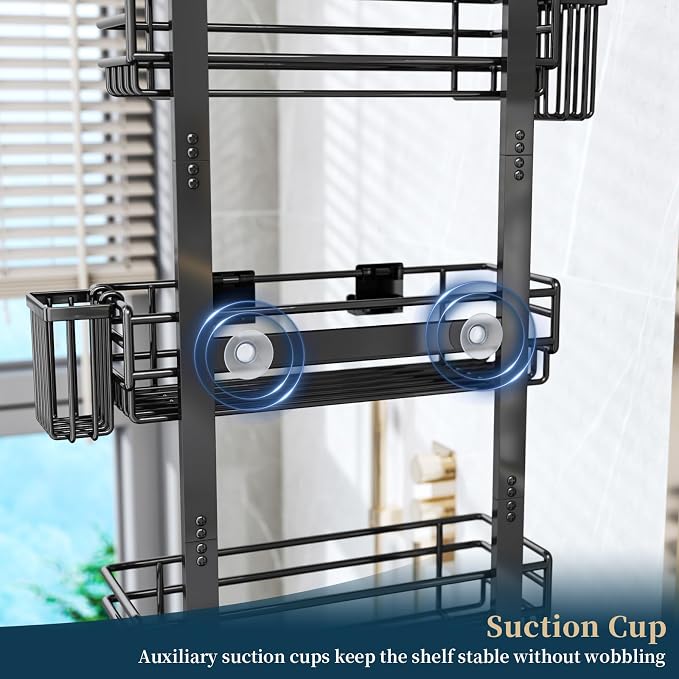 Consumest Over The Door Shower Caddy - 5 Tier Adjustable Shower Organizer Hanging with 2 Toothbrush Holders & 4 Hooks, Rustproof Organizer Shelf, Storage Rack for Bathroom, Black - Image 5